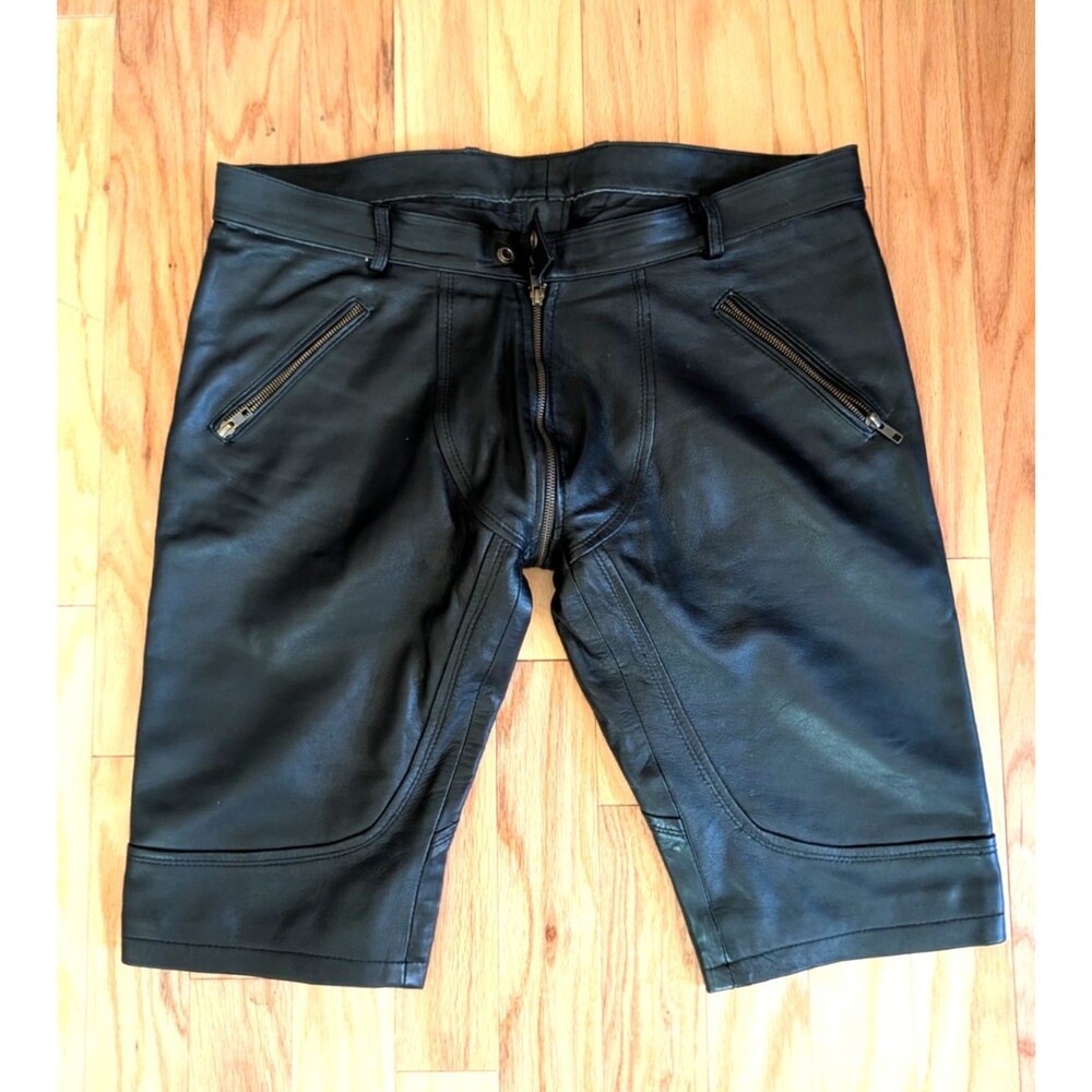 Leather BDSM Shorts Zip Around Full Access Black XL Gay Soft Lined Folsom St